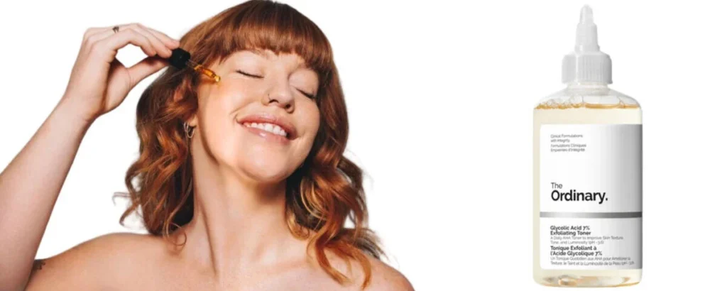 Tônico facial The Ordinary com ácido glicólico 7%, frasco âmbar com conta-gotas, ideal para clarear manchas e uniformizar o tom da pele